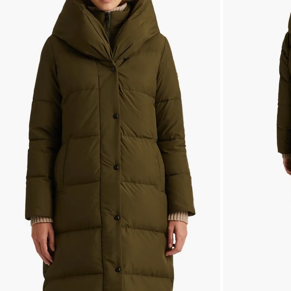 Lauren by Ralph Lauren Hooded Puffer Coat with zipper and buttons sz M Like New